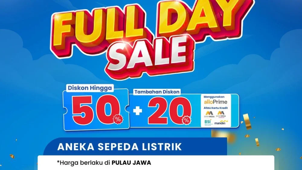 Promo 50%+20% untuk Sepeda Listrik, Spesial di Transmart Full Day Sale.