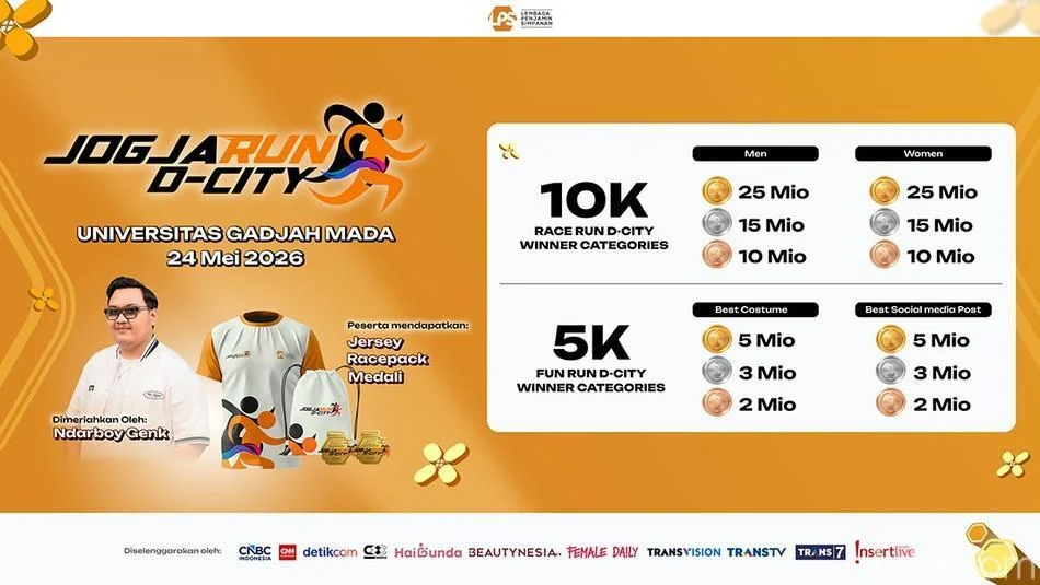 Jogja Run D-City 2026 Berhadiah Total Puluhan Juta, Buruan Beli Tiketnya!
