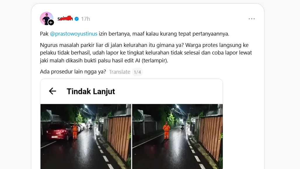 Viral Lapor Parkir Liar Pasar Rebo ke JAKI, Diduga Dibalas Foto Hasil AI.