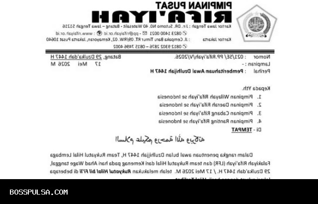 PP Rifa’iyah Tetapkan 1 Dzulhijjah 1447 H Jatuh pada 18 Mei 2026